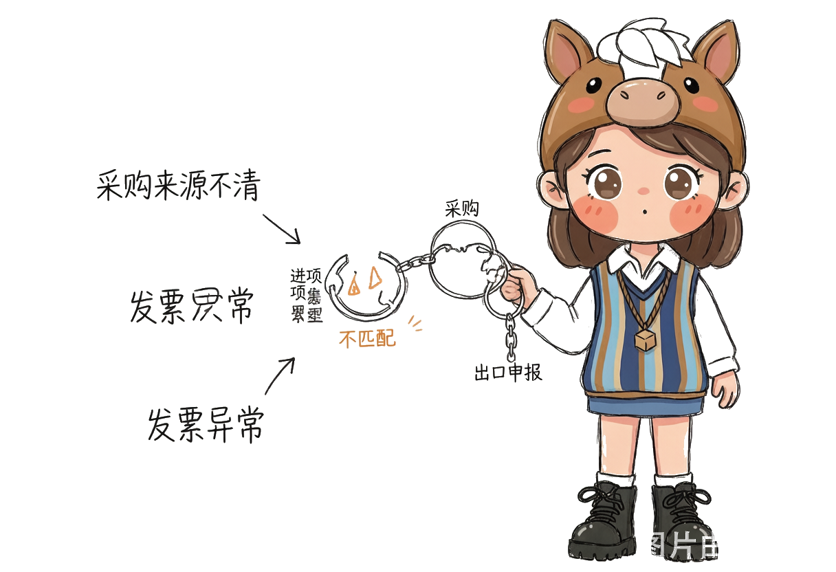 gimi：采购—进项发票—出口申报，链条中发票环节断裂，退税基础不成立