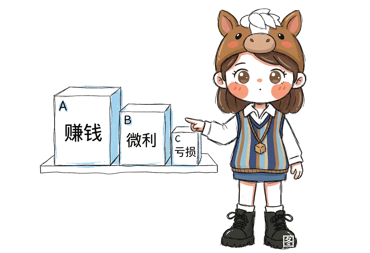 三个产品盒子，一个标赚钱、一个标微利、一个标亏损，老板需要知道真实利润在哪