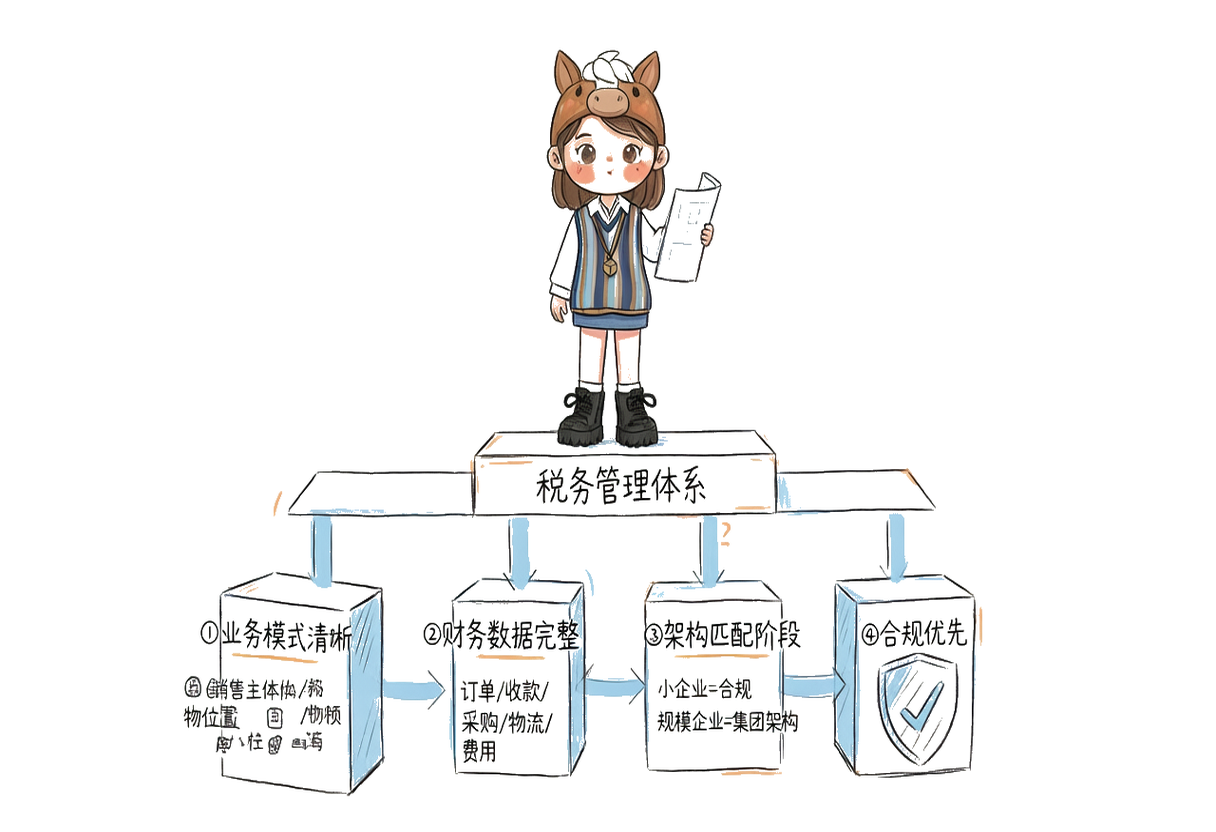 成熟企业四支柱：业务模式清晰 → 财务数据完整 → 架构匹配阶段 → 合规优先于节税