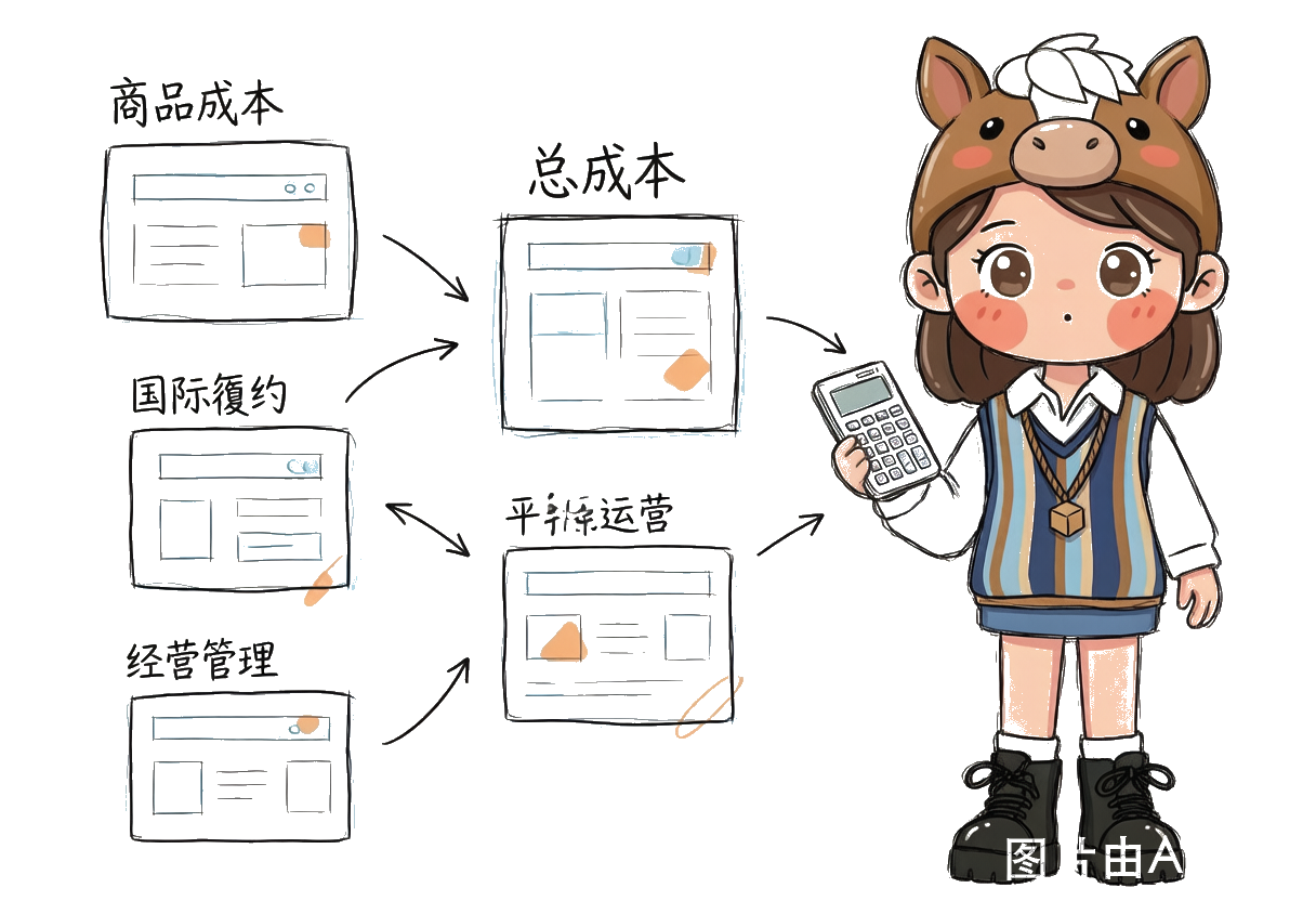 跨境电商成本四块结构：商品成本、国际履约、平台运营、经营管理，远不止采购+运费