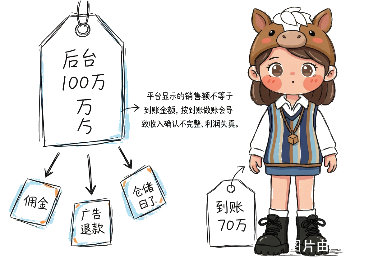 亚马逊后台显示100万美元销售额，扣除佣金广告仓储退款后到账70万美元——平台额≠到账