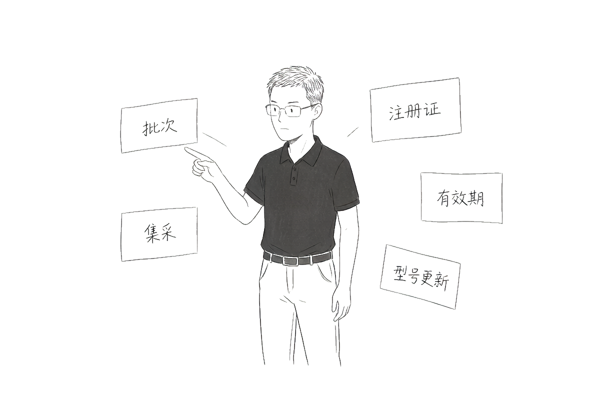 批次、注册证、有效期、集采、型号——每一层都是一道约束