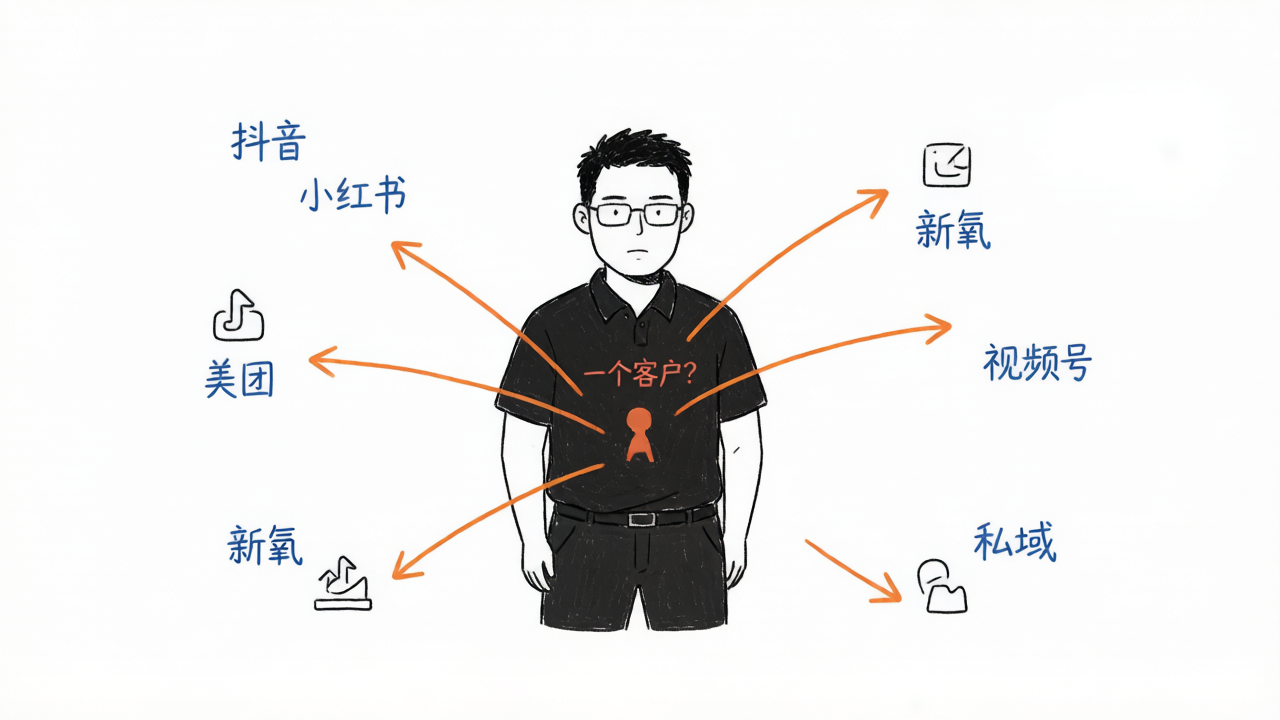 抖音、小红书、美团、新氧、视频号、私域，多个流量入口同时争夺同一个客户