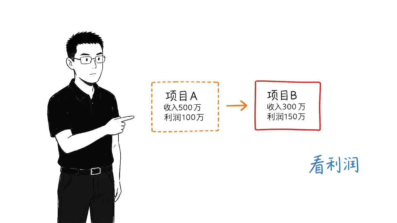 项目A收入高利润低 vs 项目B收入低利润高