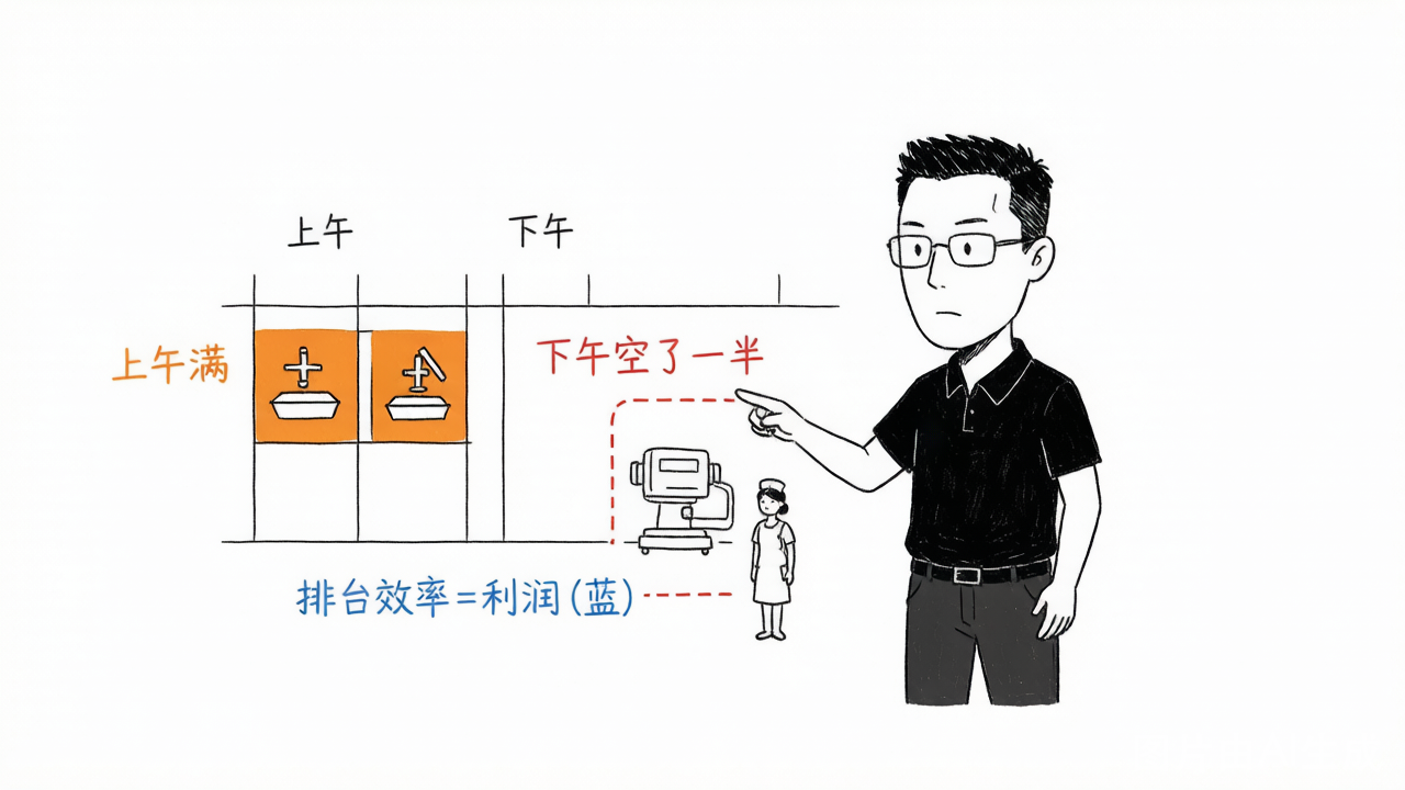 手术室空了一半，设备闲置，护理团队等待——看不见的空档都是成本