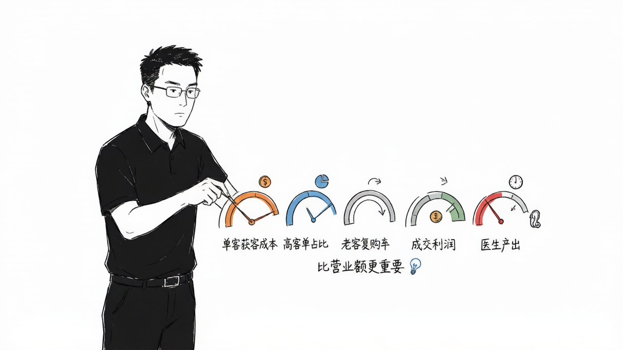 五个每天该看的经营指标：获客成本、高客单占比、复购率、成交利润、医生产出