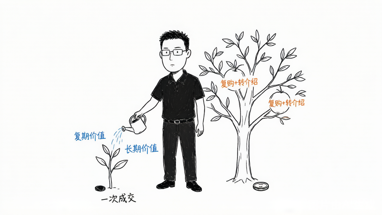 一次成交只是地上一枚硬币，长期经营却是一棵会结果的树