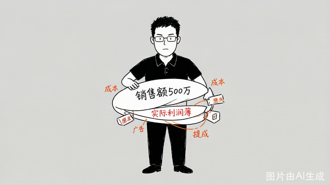 表面是500万销售额的气球，戳破后里面利润薄薄一层