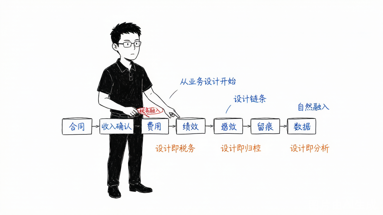 在业务发生之前就画好流程链，税务自然融入经营