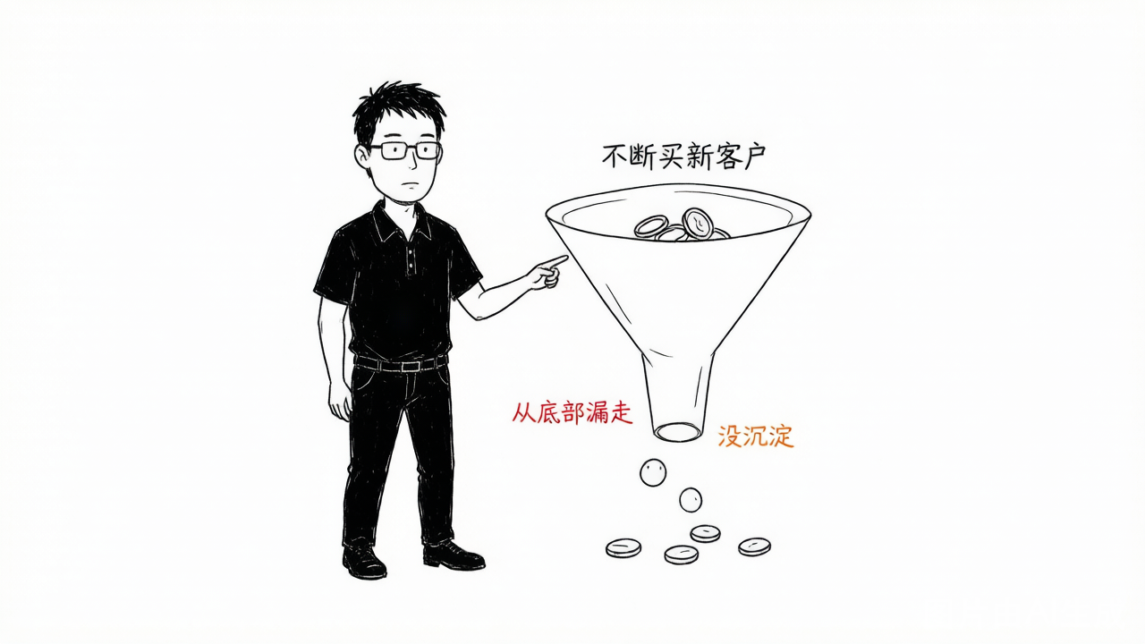 钱不断买来新客户，却从漏斗底部漏走，始终没沉淀成资产