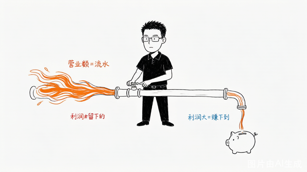 营业额是哗哗的流水，利润只是存钱罐里留下的那一小股